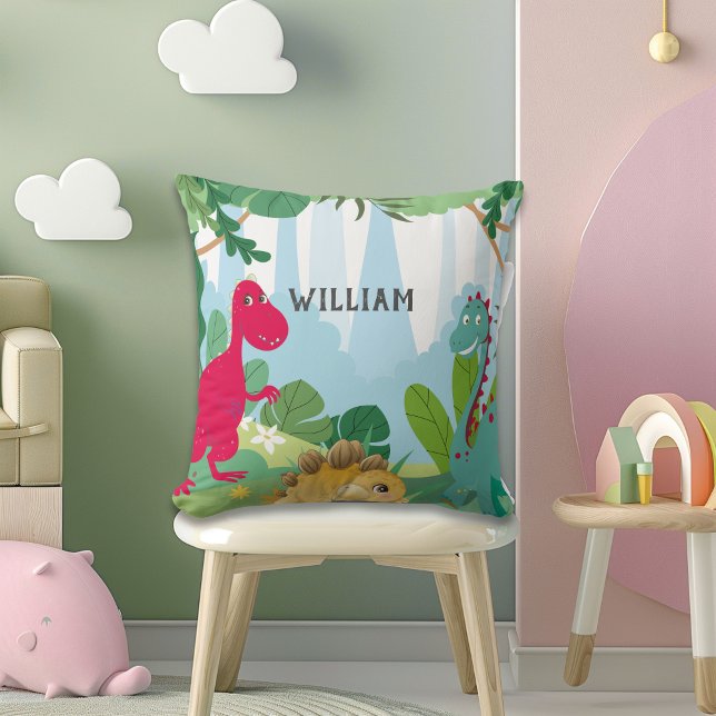 Almofada Cute Dinosaur Personalized Name Kids Room (Criador carregado)