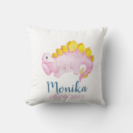 Almofada Cute dinossauro rosa pintura aquarela dinozaur pac