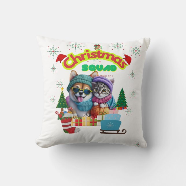 Almofada Cute dog and cat Christmas squad design  (Frente)