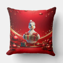 Cute Duck Christmas Holiday Throw Pillow