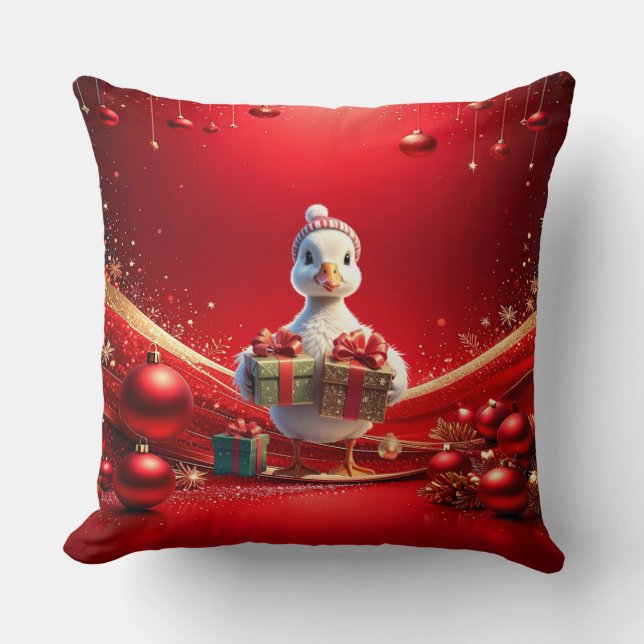 Almofada Cute Duck Christmas Holiday Throw Pillow (Frente)