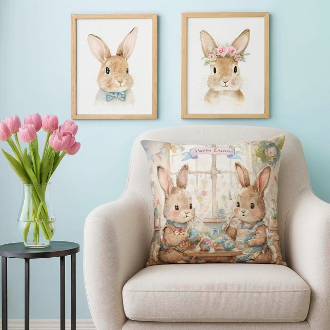Almofada Cute Easter Bunnies & Eggs  (Whimsical Easter pillow—perfect spring gift for bunny lovers, decorators, and cozy home vibes.)