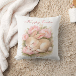 Almofada Cute Easter Bunny Rabbit Pink Blush Peony
