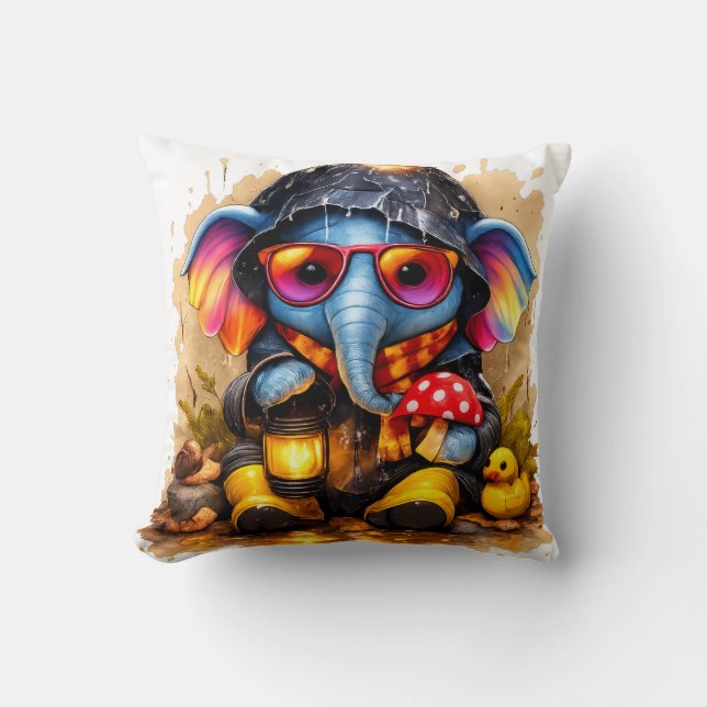 Almofada Cute Elephant Rainy Day Pillow Kawaii Animal Nurse (Frente)