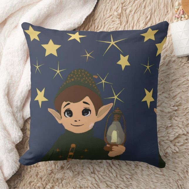 Almofada Cute Elf Watcher Square Throw Pillow Starry Night (Cobertor)