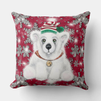 Almofada Cute festive holiday Polar bear glitter snowflakes