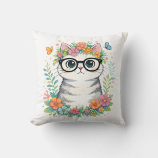 Almofada Cute Floral Cat with Glasses