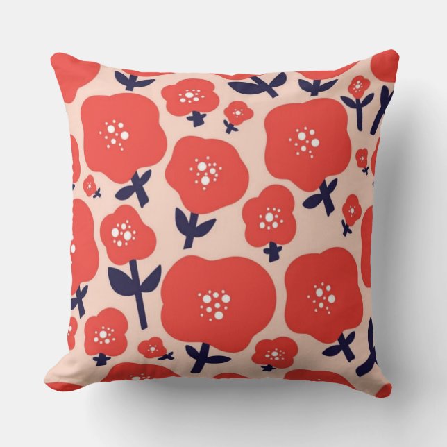 Almofada Cute Floral Seamless Pattern – Red Spring Flowers  (Frente)