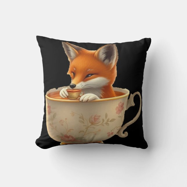 Almofada Cute fox drinking tea (Frente)