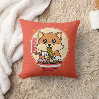 Almofada Cute Fox Eating Ramen Kawaii - Presente de Comida
