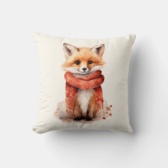 Almofada Cute Fox Pup in a Red Scarf (Frente)