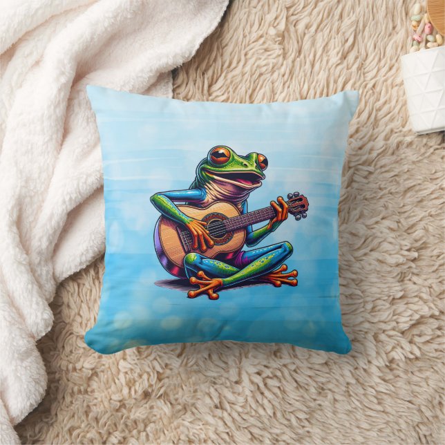 Almofada Cute Frog Playing a Guitar (Cobertor)