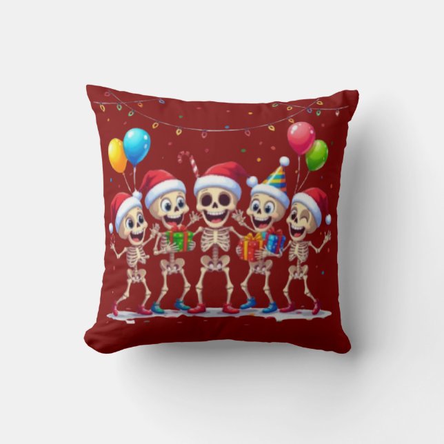 Almofada Cute Funny Skeletons Christmas & New Year Celebrat (Frente)