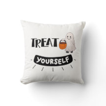 Cute Ghost “Treat Yourself” Pillow Halloween Theme