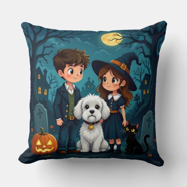 Almofada Cute Ghosts, Pumpkins & Bats Decorative Cushion (Frente)