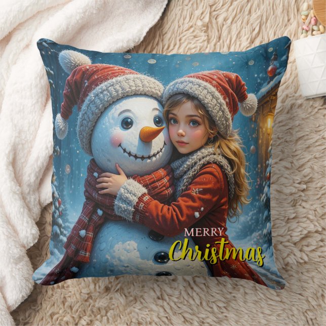 Almofada Cute Girl And Snowman Christmas  (Cobertor)