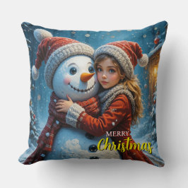Almofada Cute Girl And Snowman Christmas 