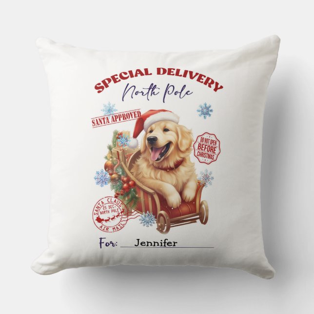 Almofada Cute Golden Retriever Christmas Throw Pillow (Frente)