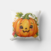 Cute Halloween Pumpkin Throw Pillow | Whimsical Fa