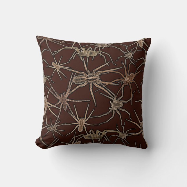 Almofada Cute Halloween Spiders on Chocolate Brown (Frente)