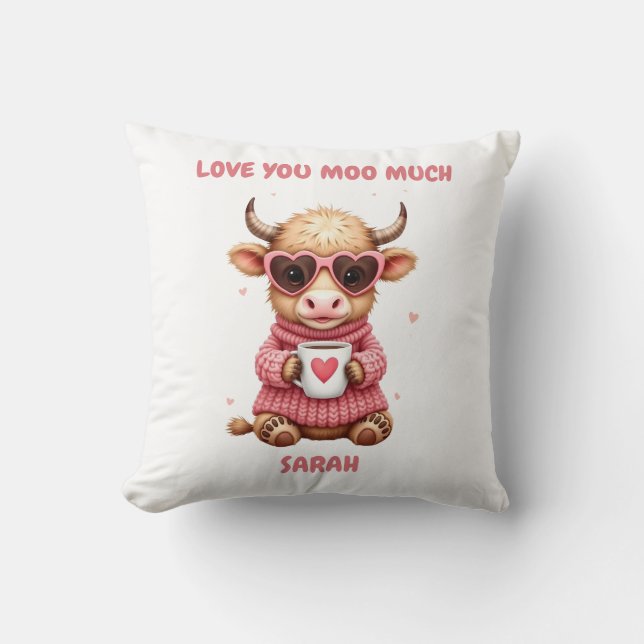 Almofada Cute Highland Cow Valentine Heart Glasses Coffee m (Frente)