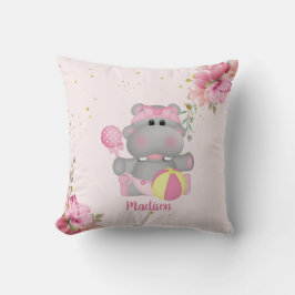 Almofada Cute Hippo, rosa e Dourado,