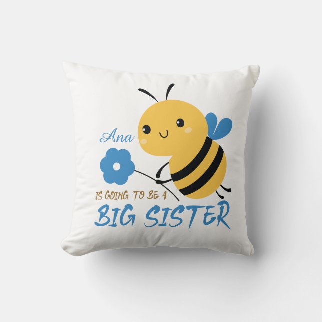 Almofada Cute Honey Bee Big Sister Name Custom  (Frente)