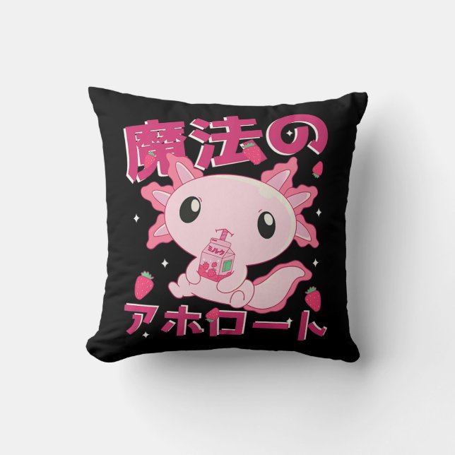 Almofada Cute Kawaii Axolotl Strawberry Milk Shake Japanese (Frente)