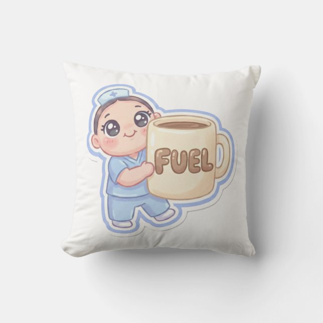 Almofada Cute Kawaii Chibi Nurse Giant Coffee Fuel  (Frente)