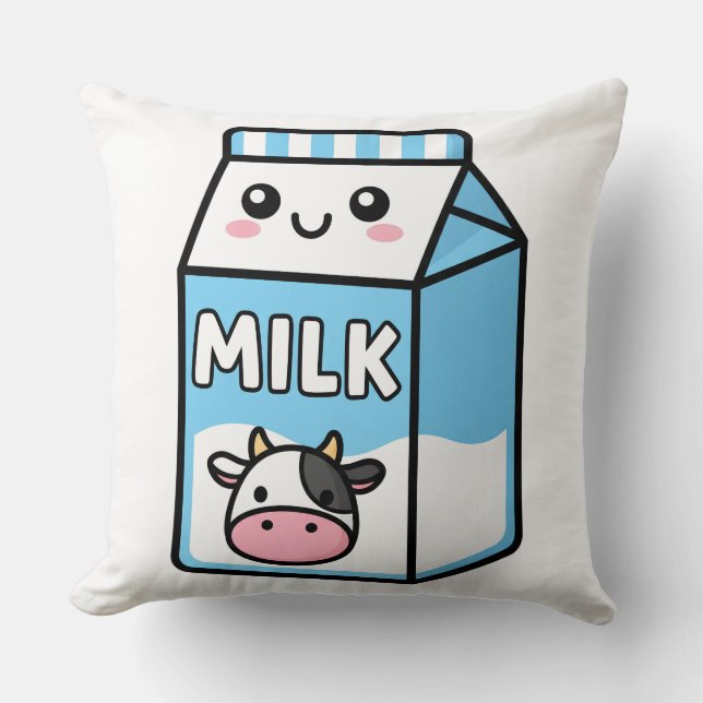 Almofada Cute Kawaii Milk Carton Illustration with Cow Icon (Frente)
