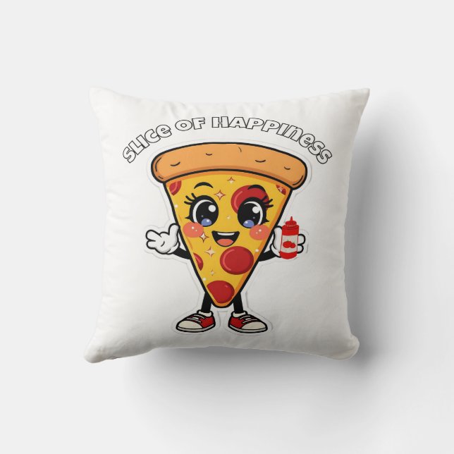 Almofada Cute Kawaii Pizza Throw Pillow – Adorable Cartoon  (Verso)