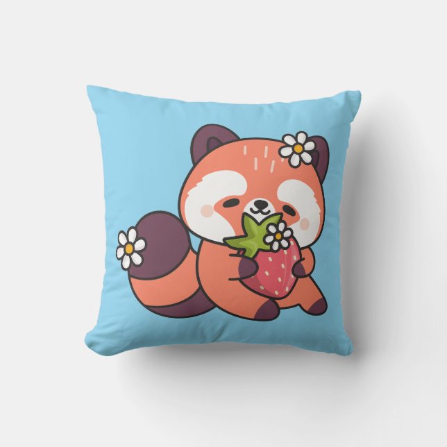 Almofada Cute Kawaii Red Panda with Strawberry (Frente)