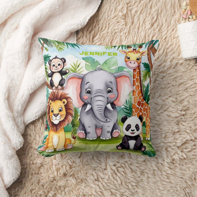 Almofada Cute Kids Safari Selva Animal Personalizado Nome (Cobertor)