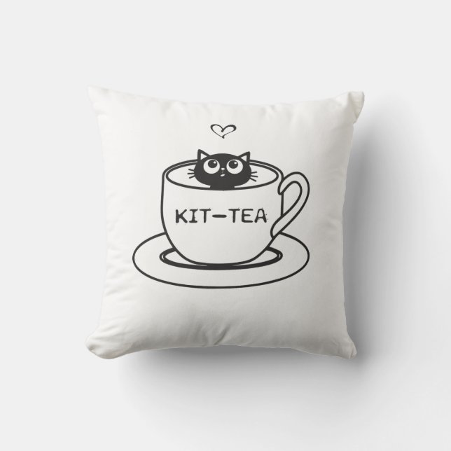 Almofada Cute Kit-Tea Cat Pun for Cat Moms (Frente)