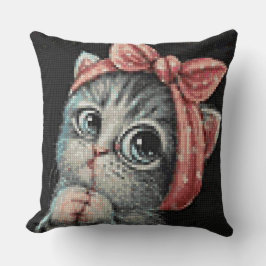 Almofada Cute Kitten Bow Cross Stitch Throw Pillow