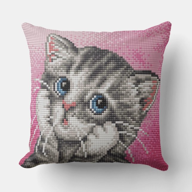 Almofada Cute Kitten Cross Stitch Throw Pillow (Frente)