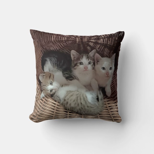 Almofada Cute Kittens in Basket Throw Pillow (Frente)
