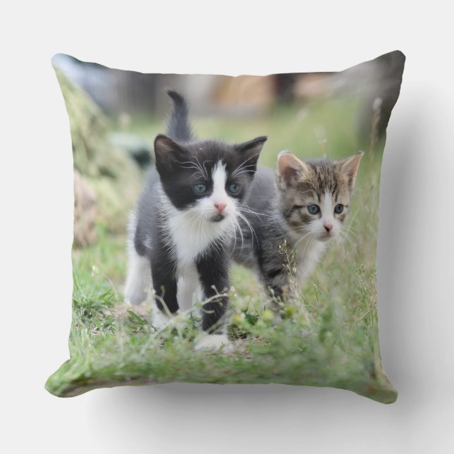 Almofada Cute Kittens in Nature Decorative Throw Pillow (Frente)