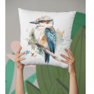 Almofada Cute Kookaburra num galho pintado com cor de água