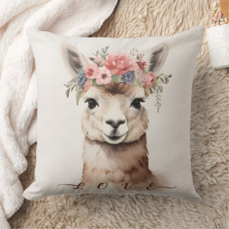 Almofada Cute Llama Alpaca com Floral say Love