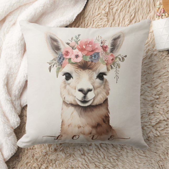 Almofada Cute Llama Alpaca com Floral say Love (Cobertor)
