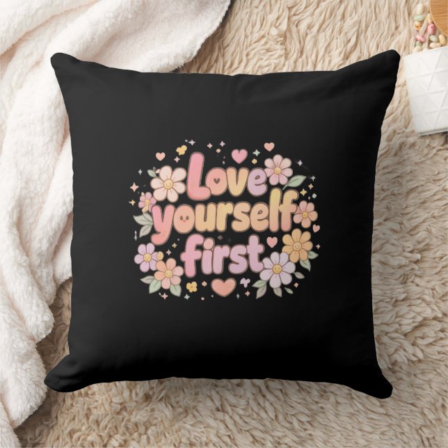 Almofada Cute Love Yourself Floral Quote Design | Gift Bag (Cobertor)