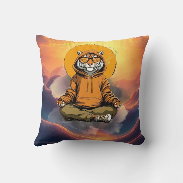 Almofada Cute Meditating Tiger – Zen Animal Cartoon Design (Verso)