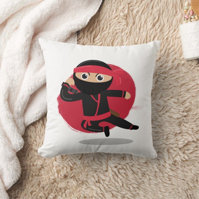 Almofada Cute Ninja Guerreira Preto e Vermelho (Cobertor)