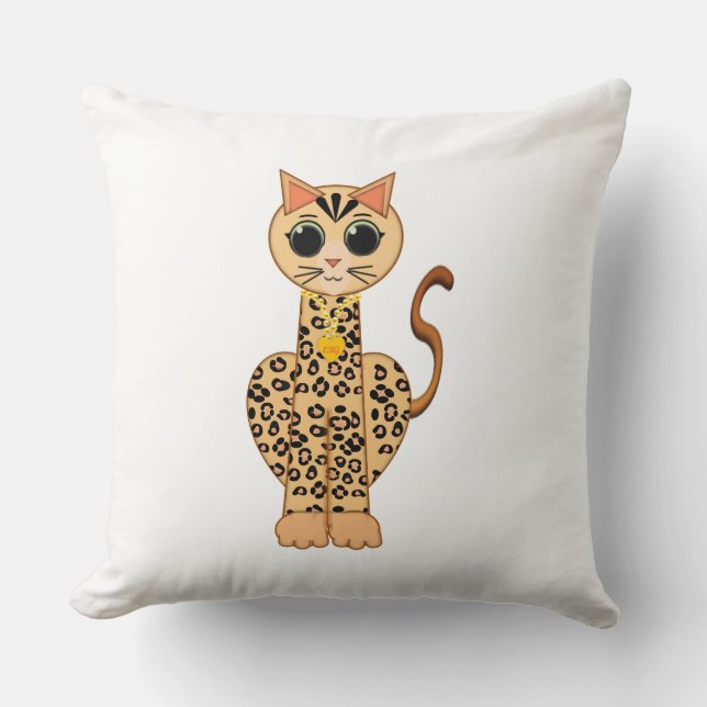 Almofada Cute Orange Spotted Bengal Cat on White (Frente)