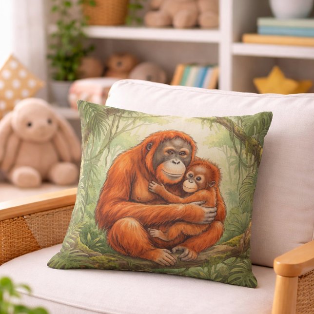 Almofada Cute Orangutan Mama And Baby Jungle Animals  (Criador carregado)