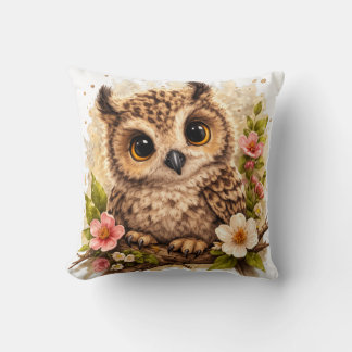 Almofada Cute Owl Close-Up Floral Pillow Kawaii Woodland Nu