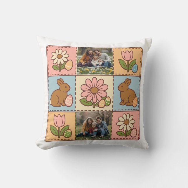 Almofada Cute Pastel Easter Bunny Flower Patchwork 2 Photo  (Frente)