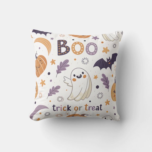 Almofada Cute Pastel Halloween Throw Pillow – Ghosts & Pump (Frente)