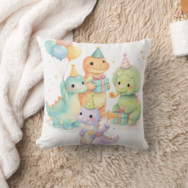Almofada Cute Pastel Watercolor Dinosaurs Birthday (Cobertor)